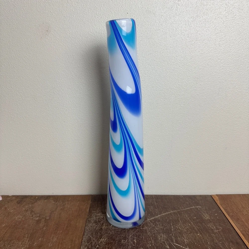 Blue Swirl Art Glass‎ Vase 15.5